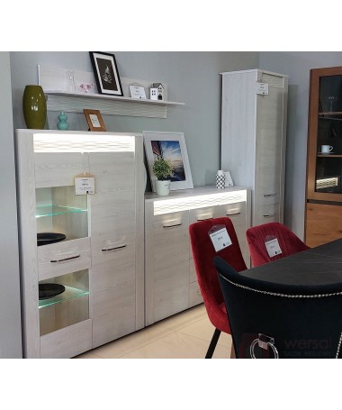 Zestaw mebli CLERMONT 05+07+02+12 ML Meble – wyprzedaż, sosna śnieżna, LED, gotowe do ustawienia